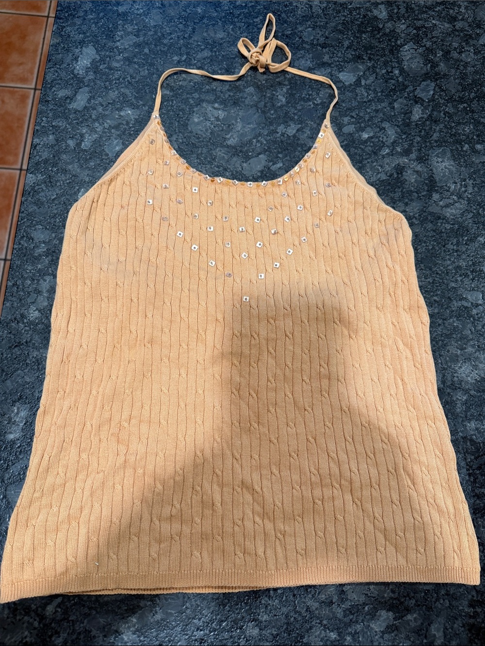 The Limited Peach Beaded Halter Knit Cami